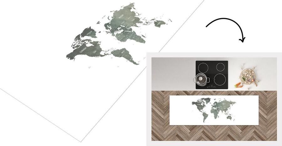 KitchenYeah Keukenloper Loper keuken Wereldkaart Waterverf Aardrijkskunde 180x60 cm Keukenloper vinyl