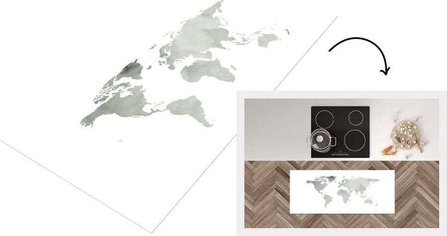 KitchenYeah Keukenloper Loper keuken Wereldkaart Waterverf Wit 120x50 cm Keukenloper vinyl