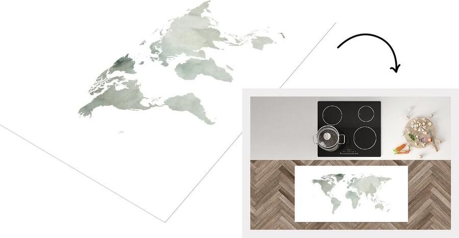 KitchenYeah Keukenloper Loper keuken Wereldkaart Waterverf Wit 120x60 cm Keukenloper vinyl