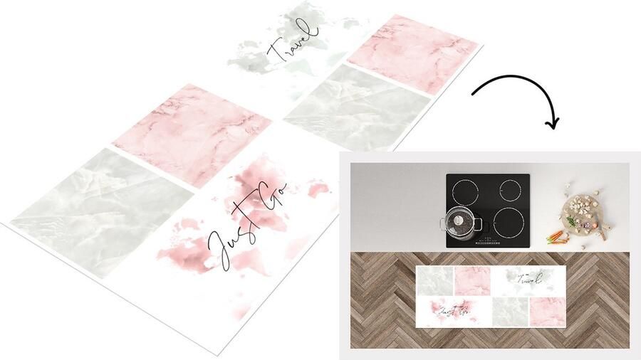 KitchenYeah Keukenloper Loper keuken Wereldkaarten Marmer Pastel 120x50 cm Keukenloper vinyl