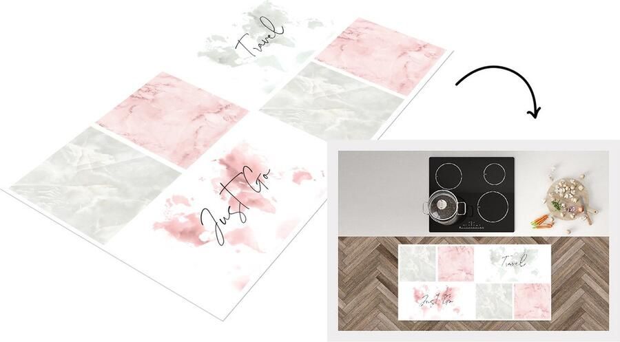 KitchenYeah Keukenloper Loper keuken Wereldkaarten Marmer Pastel 120x60 cm Keukenloper vinyl