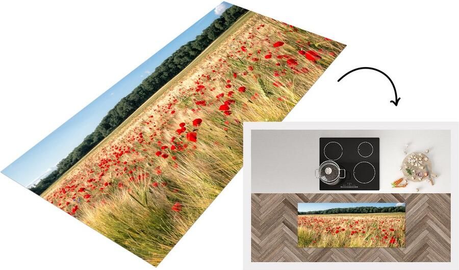 KitchenYeah Keukenloper Loper keuken Wilde Klaprozen in een groot veld 120x50 cm Keukenloper vinyl