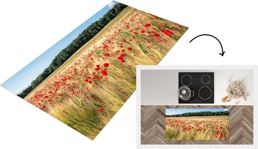 KitchenYeah Keukenloper Loper keuken Wilde Klaprozen in een groot veld 120x60 cm Keukenloper vinyl