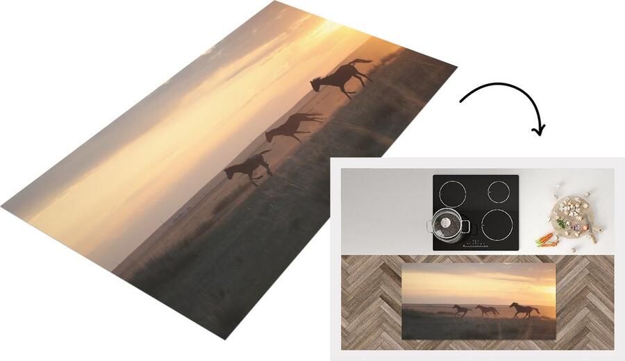 KitchenYeah Keukenloper Loper keuken Wilde paarden rennen in een grasveld 120x60 cm Keukenloper vinyl