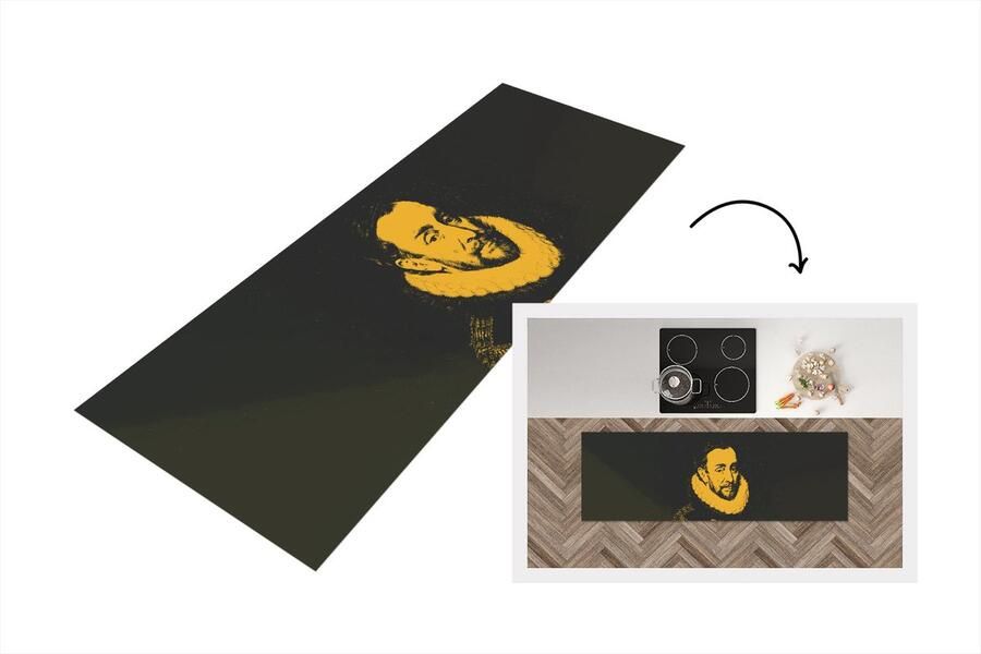 KitchenYeah Keukenloper Loper keuken Willem van Oranje Adriaen Thomasz Geel Zwart 180x60 cm Keukenloper vinyl