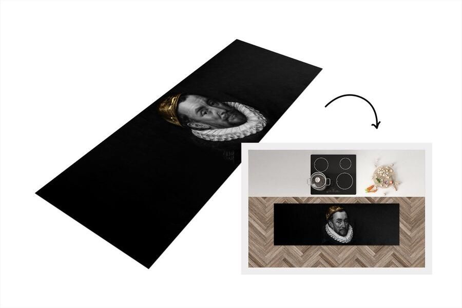 KitchenYeah Keukenloper Loper keuken Willem van Oranje Adriaen Thomasz Goud 150x50 cm Keukenloper vinyl