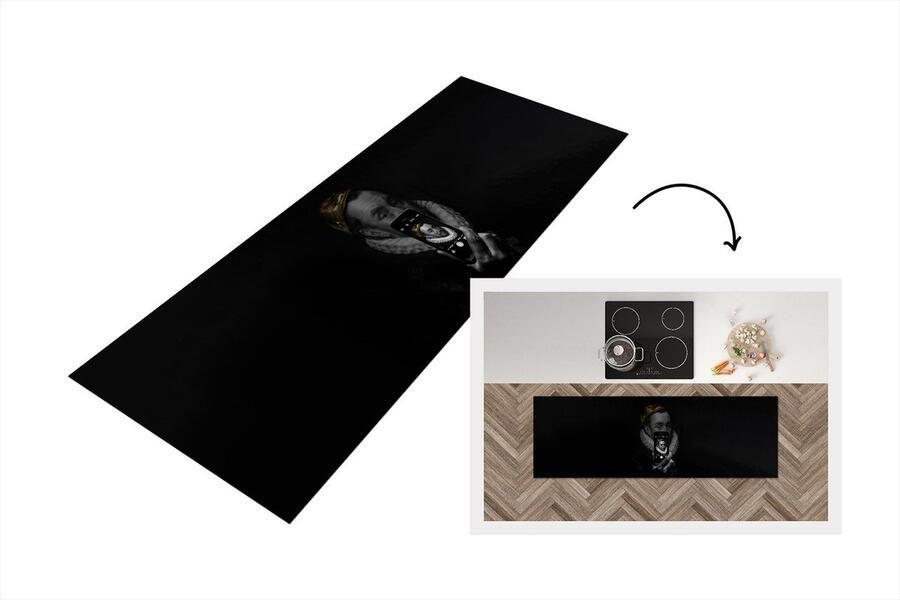 KitchenYeah Keukenloper Loper keuken Willem van Oranje Adriaen Thomasz Zwart Wit 150x50 cm Keukenloper vinyl