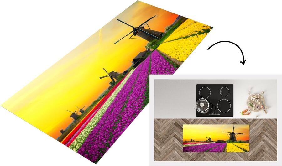 KitchenYeah Keukenloper Loper keuken Windmolen Tulpen Bloemen Lente 120x50 cm Keukenloper vinyl
