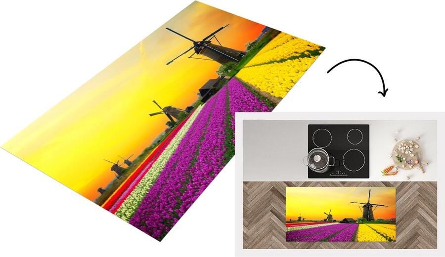KitchenYeah Keukenloper Loper keuken Windmolen Tulpen Bloemen Lente 120x60 cm Keukenloper vinyl