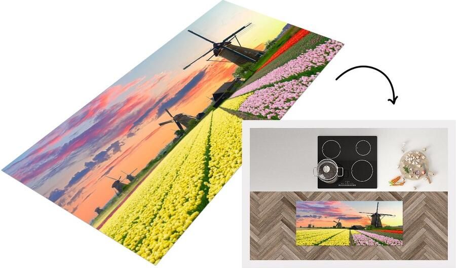 KitchenYeah Keukenloper Loper keuken Windmolen Tulpen Bloemen Nederland 120x50 cm Keukenloper vinyl