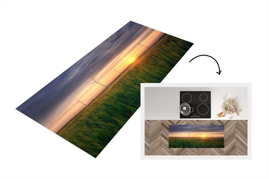 KitchenYeah Keukenloper Loper keuken Windmolen Zon Gras 120x50 cm Keukenloper vinyl