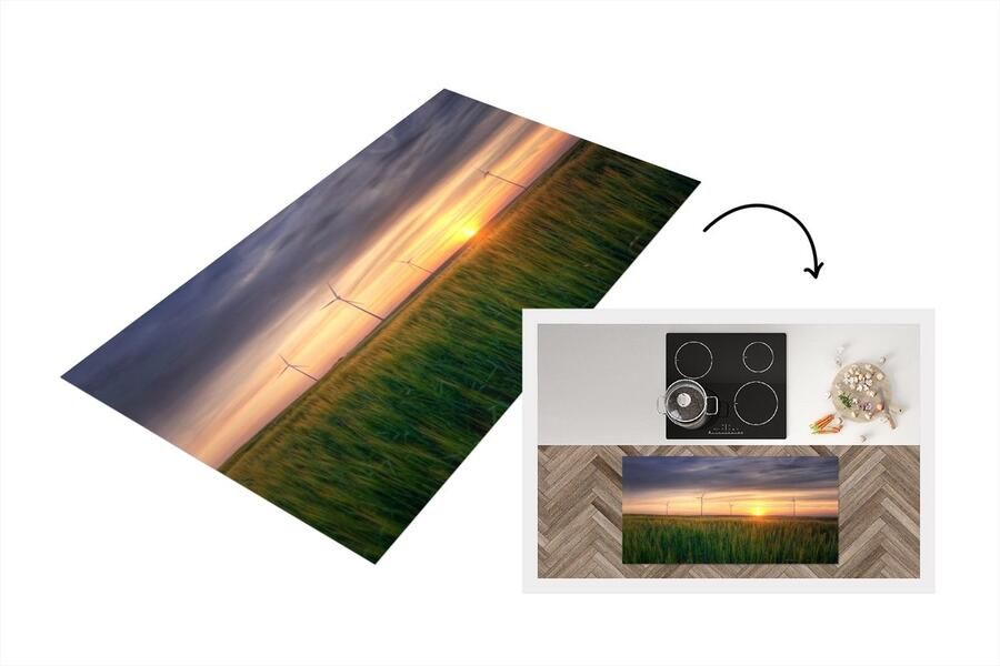 KitchenYeah Keukenloper Loper keuken Windmolen Zon Gras 120x60 cm Keukenloper vinyl