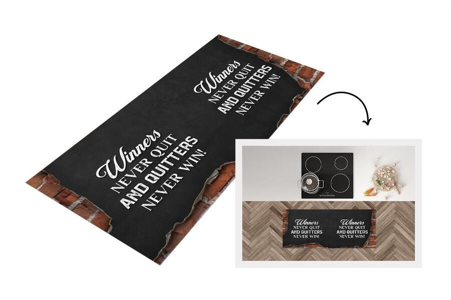 KitchenYeah Keukenloper Loper keuken Winners never quit and quitters never win! Quotes Spreuken 120x50 cm Keukenloper vinyl