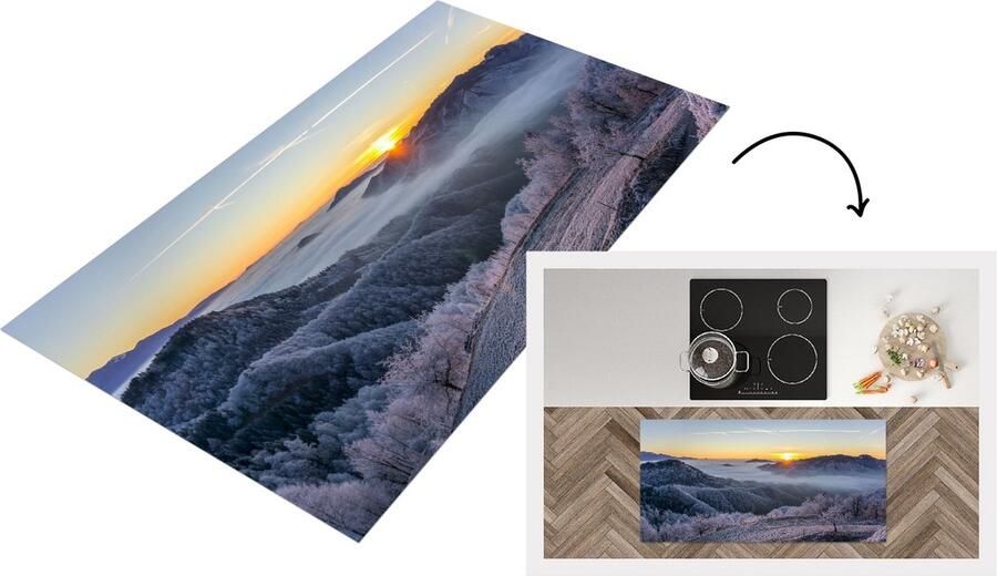 KitchenYeah Keukenloper Loper keuken Winter Bergen Zon Avond 120x60 cm Keukenloper vinyl