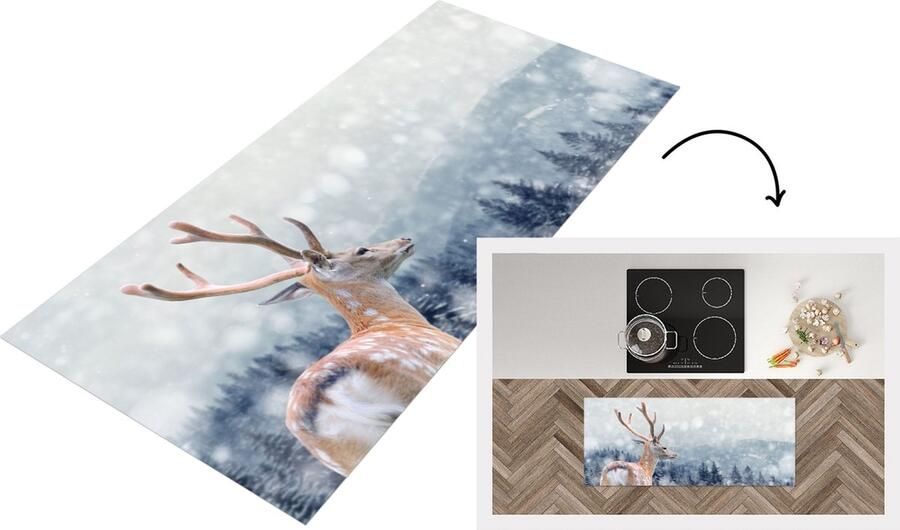 KitchenYeah Keukenloper Loper keuken Winter Hert Dieren 120x50 cm Keukenloper vinyl