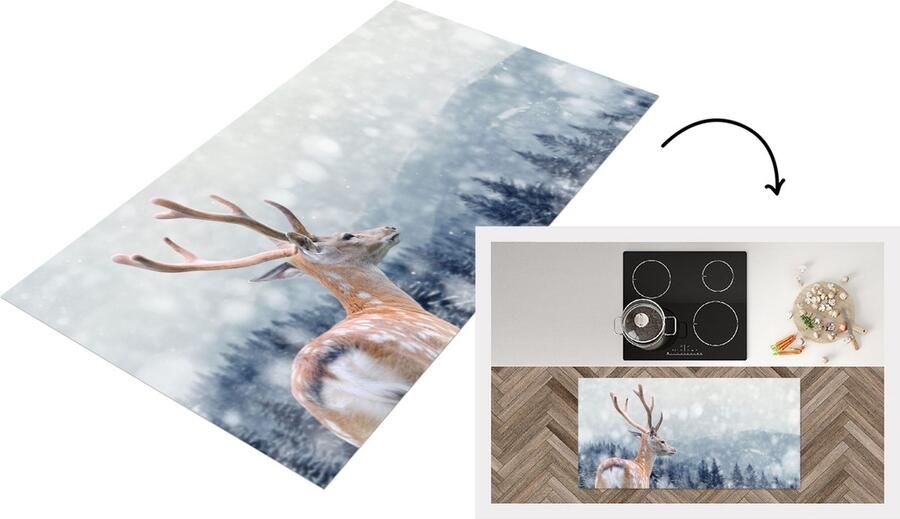 KitchenYeah Keukenloper Loper keuken Winter Hert Dieren 120x60 cm Keukenloper vinyl