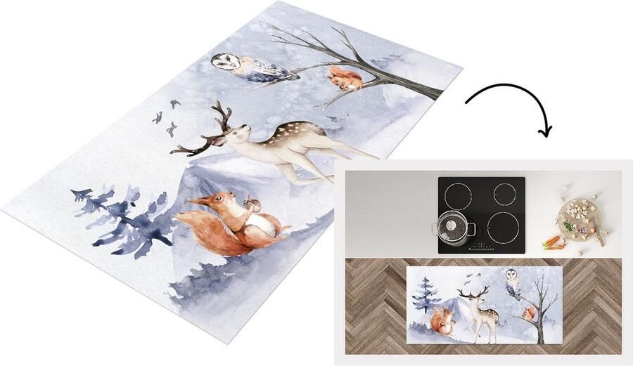 KitchenYeah Keukenloper Loper keuken Winter Hert Eekhoorn 120x60 cm Keukenloper vinyl
