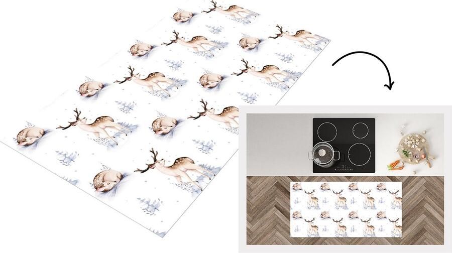 KitchenYeah Keukenloper Loper keuken Winter Hert Patroon Wit 120x60 cm Keukenloper vinyl