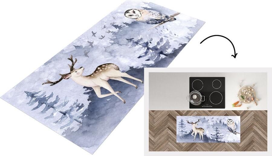 KitchenYeah Keukenloper Loper keuken Winter Hert Uil 120x50 cm Keukenloper vinyl
