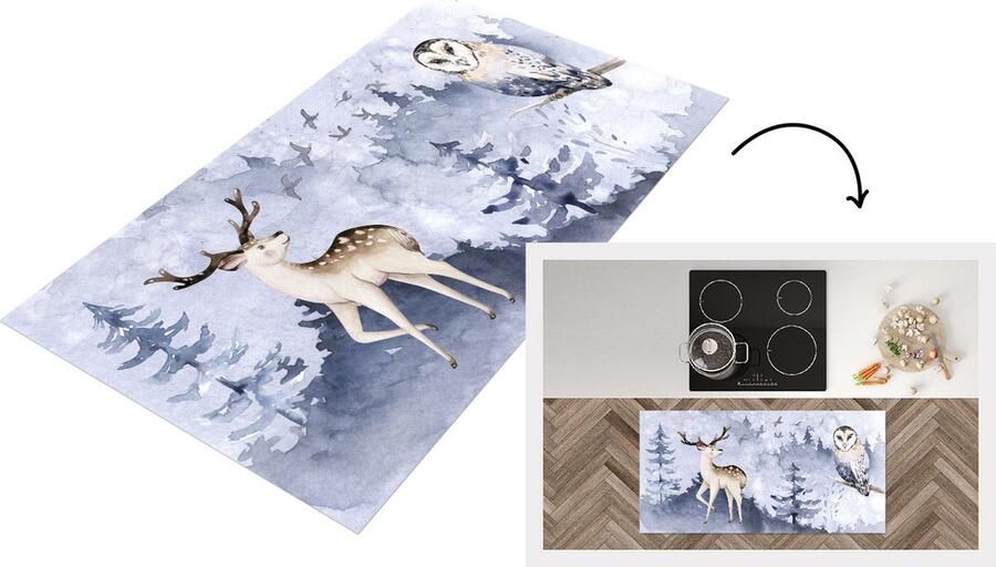 KitchenYeah Keukenloper Loper keuken Winter Hert Uil 120x60 cm Keukenloper vinyl