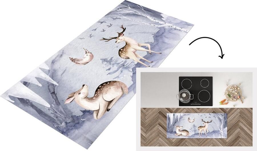 KitchenYeah Keukenloper Loper keuken Winter Hert Vogel 120x50 cm Keukenloper vinyl