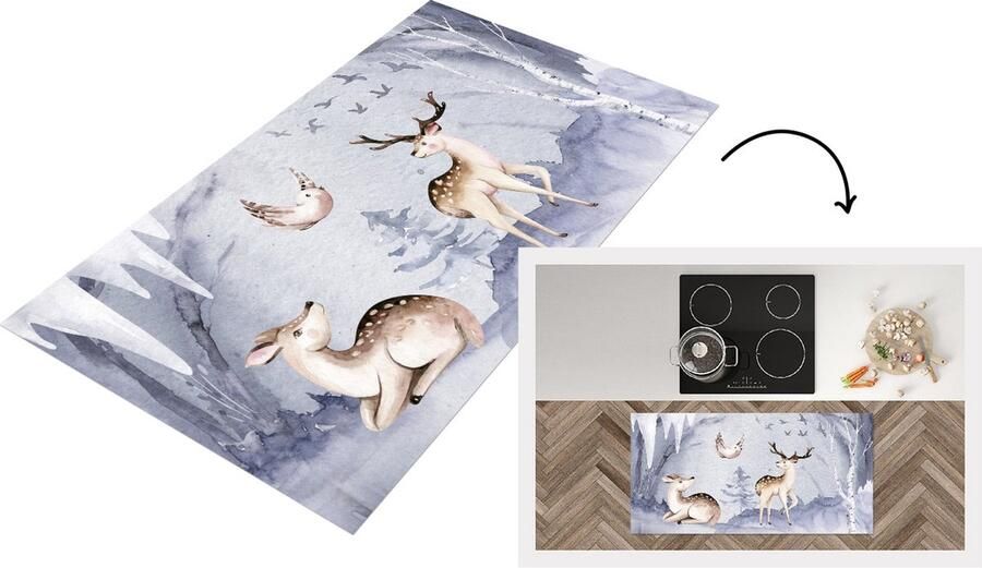 KitchenYeah Keukenloper Loper keuken Winter Hert Vogel 120x60 cm Keukenloper vinyl