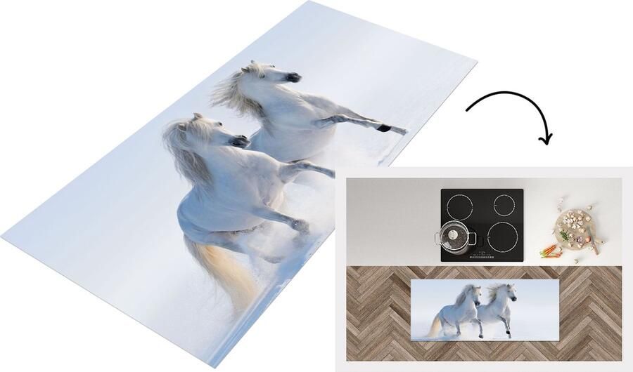 KitchenYeah Keukenloper Loper keuken Winter Paarden Sneeuw 120x50 cm Keukenloper vinyl