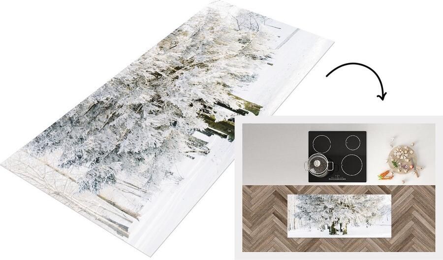 KitchenYeah Keukenloper Loper keuken Winter Sneeuw Boom 120x50 cm Keukenloper vinyl