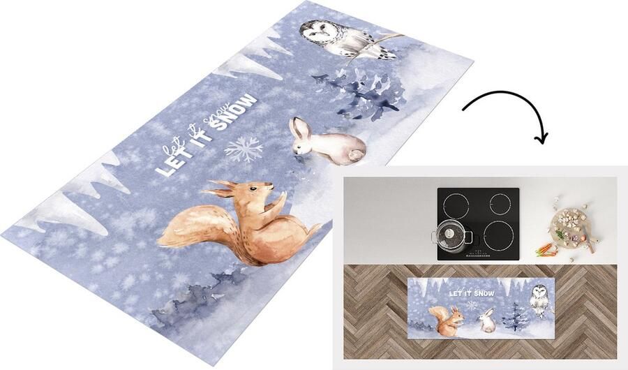 KitchenYeah Keukenloper Loper keuken Winter Sneeuw Dieren 120x50 cm Keukenloper vinyl