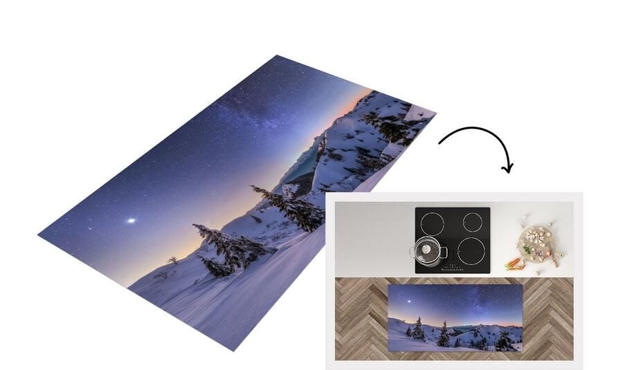 KitchenYeah Keukenloper Loper keuken Winter Sneeuw Nacht Bomen 120x60 cm Keukenloper vinyl