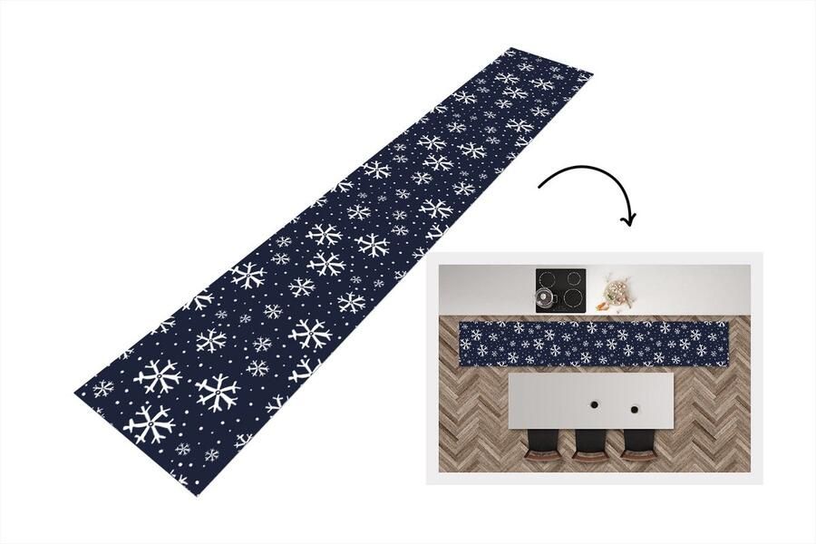 KitchenYeah Keukenloper Keukenmat Winter Sneeuwvlok Patronen 360x60 cm Keuken vloerkleed