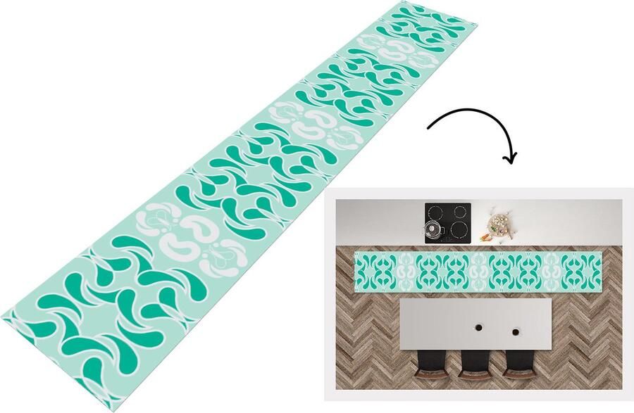 KitchenYeah Keukenloper Keukenmat Winter Turquoise Design 360x60 cm Keuken vloerkleed