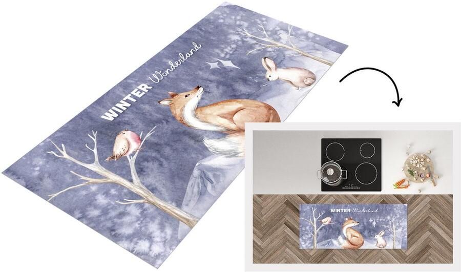 KitchenYeah Keukenloper Loper keuken Winter Vos Konijn Vogel 120x50 cm Keukenloper vinyl