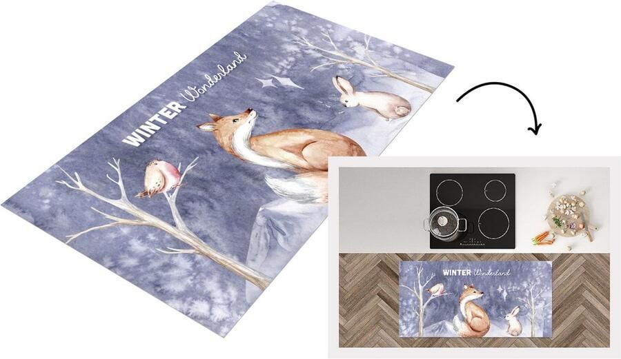 KitchenYeah Keukenloper Loper keuken Winter Vos Konijn Vogel 120x60 cm Keukenloper vinyl