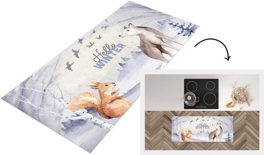 KitchenYeah Keukenloper Loper keuken Winter Vos Sneeuw 120x50 cm Keukenloper vinyl