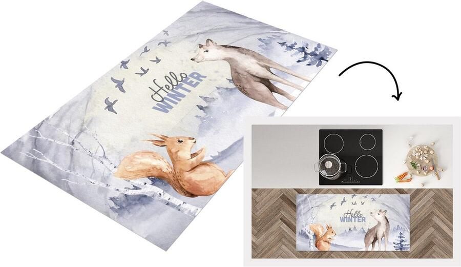 KitchenYeah Keukenloper Loper keuken Winter Vos Sneeuw 120x60 cm Keukenloper vinyl