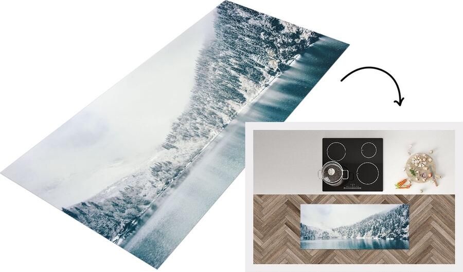 KitchenYeah Keukenloper Loper keuken Winter Water Sneeuw 120x50 cm Keukenloper vinyl