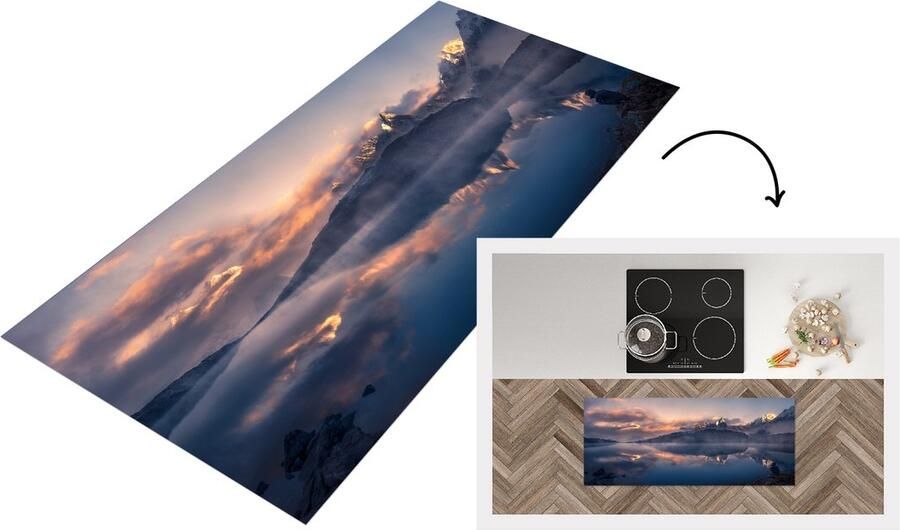 KitchenYeah Keukenloper Loper keuken Winters landschap bij zonsondergang 120x50 cm Keukenloper vinyl