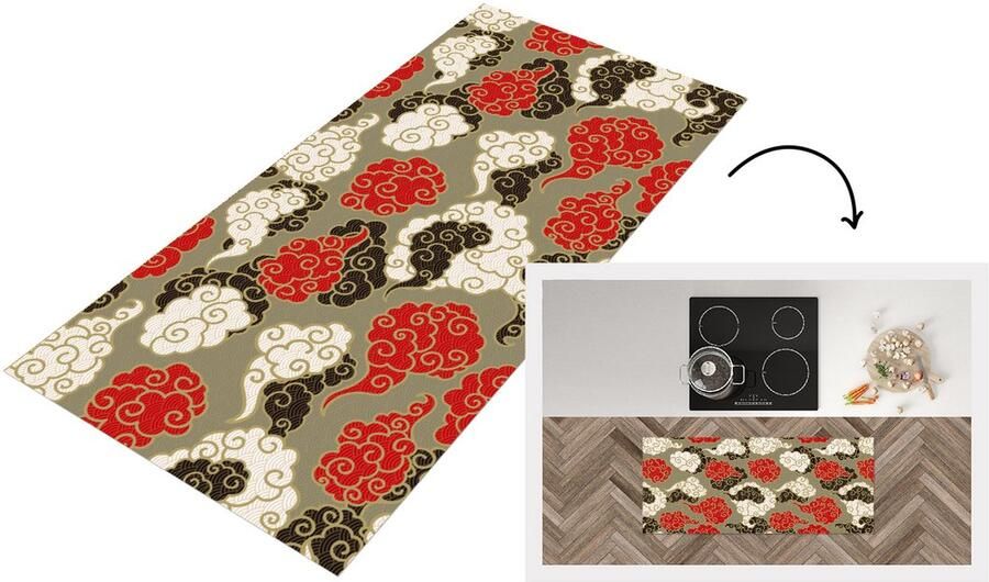 KitchenYeah Keukenloper Loper keuken Wolken Azië Patroon Japan 120x50 cm Keukenloper vinyl