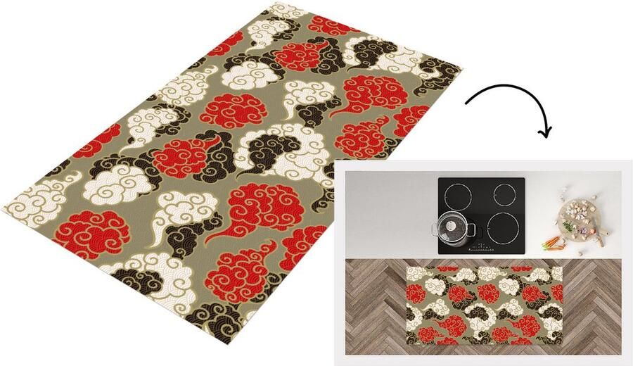 KitchenYeah Keukenloper Loper keuken Wolken Azië Patroon Japan 120x60 cm Keukenloper vinyl