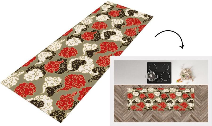 KitchenYeah Keukenloper Loper keuken Wolken Azië Patroon Japan 180x60 cm Keukenloper vinyl