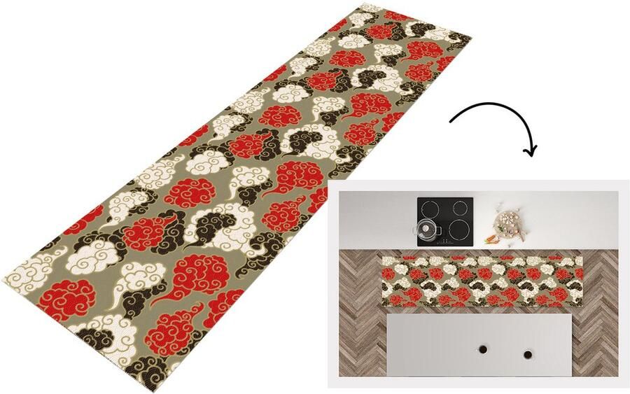 KitchenYeah Keukenloper Loper keuken Wolken Azië Patroon Japan 200x50 cm Keukenloper vinyl