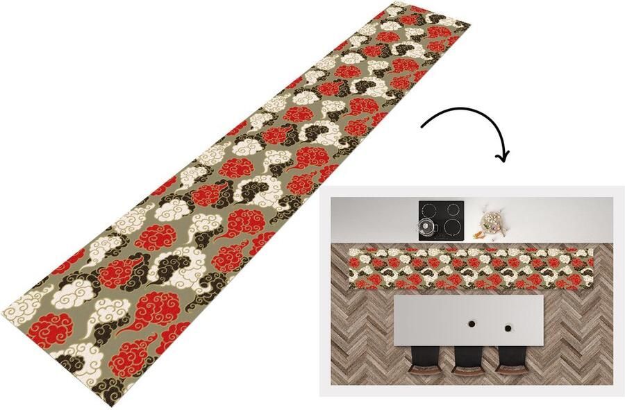 KitchenYeah Keukenloper Loper keuken Wolken Azië Patroon Japan 300x50 cm Keukenloper vinyl