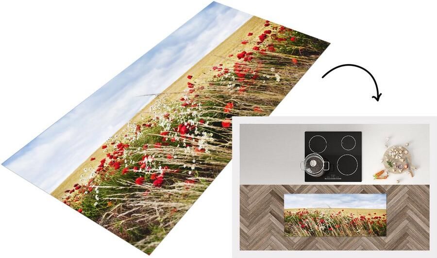 KitchenYeah Keukenloper Loper keuken Wolken Bloemen Rood 120x50 cm Keukenloper vinyl