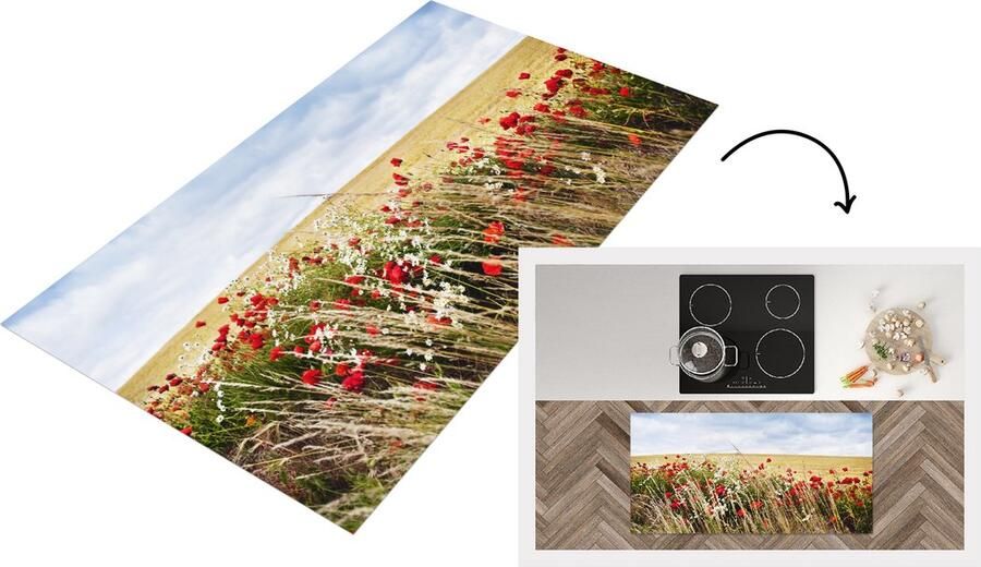 KitchenYeah Keukenloper Loper keuken Wolken Bloemen Rood 120x60 cm Keukenloper vinyl