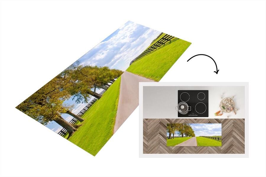 KitchenYeah Keukenloper Loper keuken Wolken Bomen Weg 120x50 cm Keukenloper vinyl