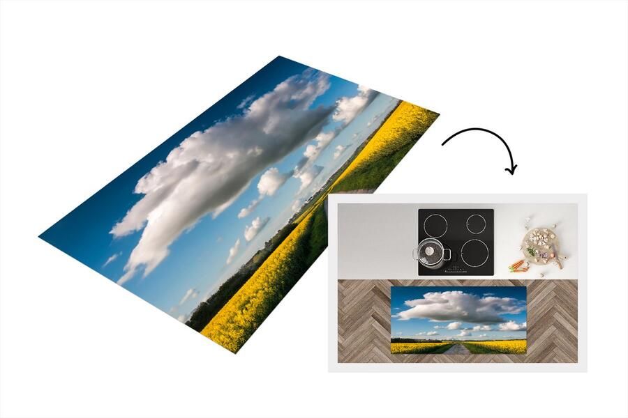 KitchenYeah Keukenloper Loper keuken Wolken boven een geel veld 120x60 cm Keukenloper vinyl