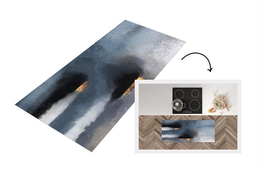 KitchenYeah Keukenloper Loper keuken Wolken Gold Abstract 120x50 cm Keukenloper vinyl