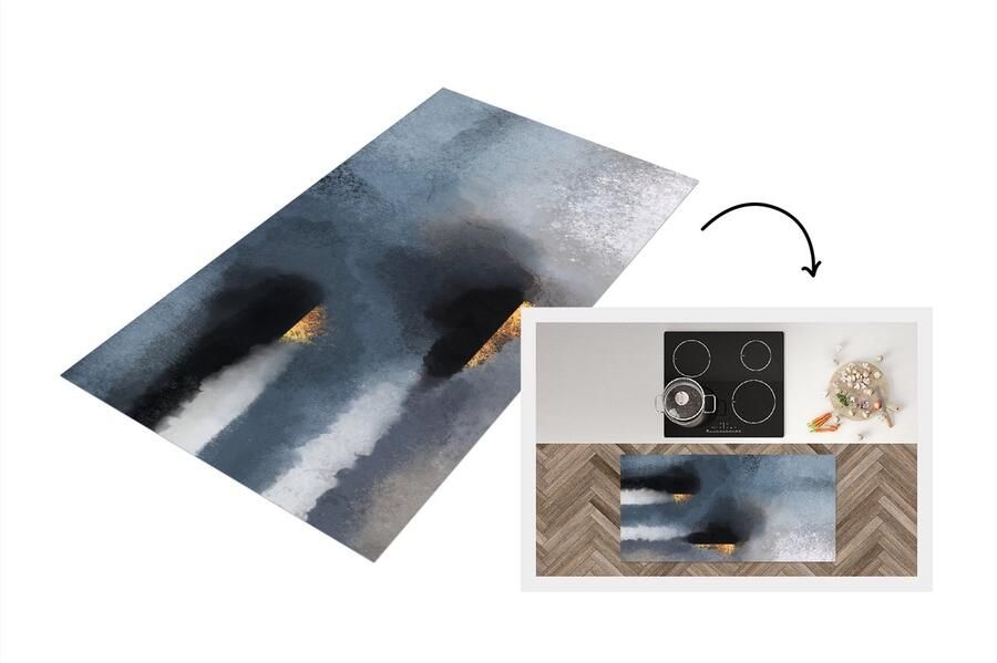 KitchenYeah Keukenloper Loper keuken Wolken Gold Abstract 120x60 cm Keukenloper vinyl