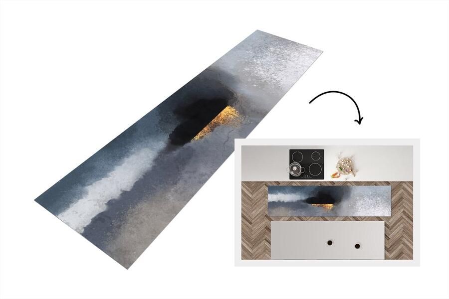 KitchenYeah Keukenloper Loper keuken Wolken Gold Abstract 200x50 cm Keukenloper vinyl